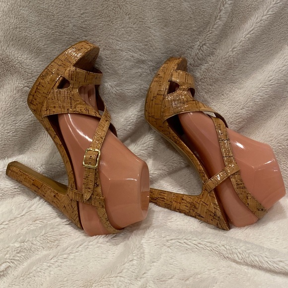 Lauren Ralph Lauren Filara Natural Glazed Cork Platform Sandals Heels Sz 9?? EUC - Picture 6 of 12